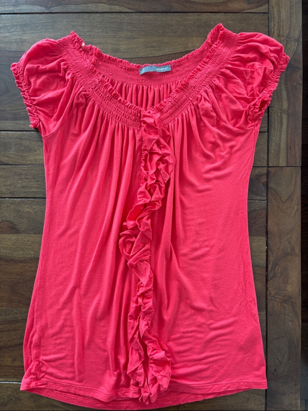 Smart Set Coral Pink Ruffle-Front Blouse